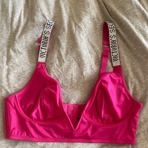 Pink Satin Sparkle Logo Bralette